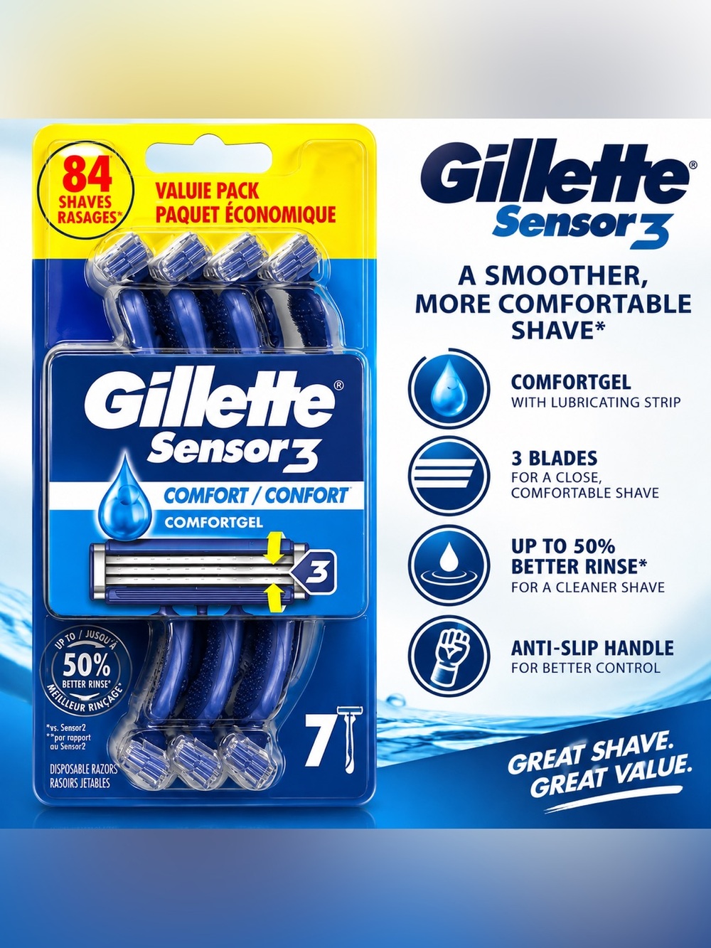 Gillette Sensor3 Comfort Disposable Razors — Blue (7 Pack)